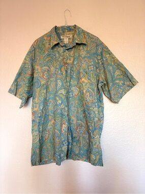 Tori Richard 100% Cotton Teal Multicolor Paisley Short-Sleeve Button-Up Shirt